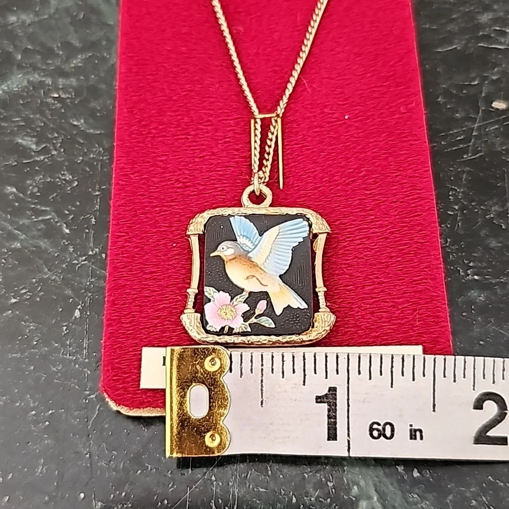 Vintage Stratton Arita Hand Painted Porcelain Gold Plated Chain Necklace - Picture 7 of 10